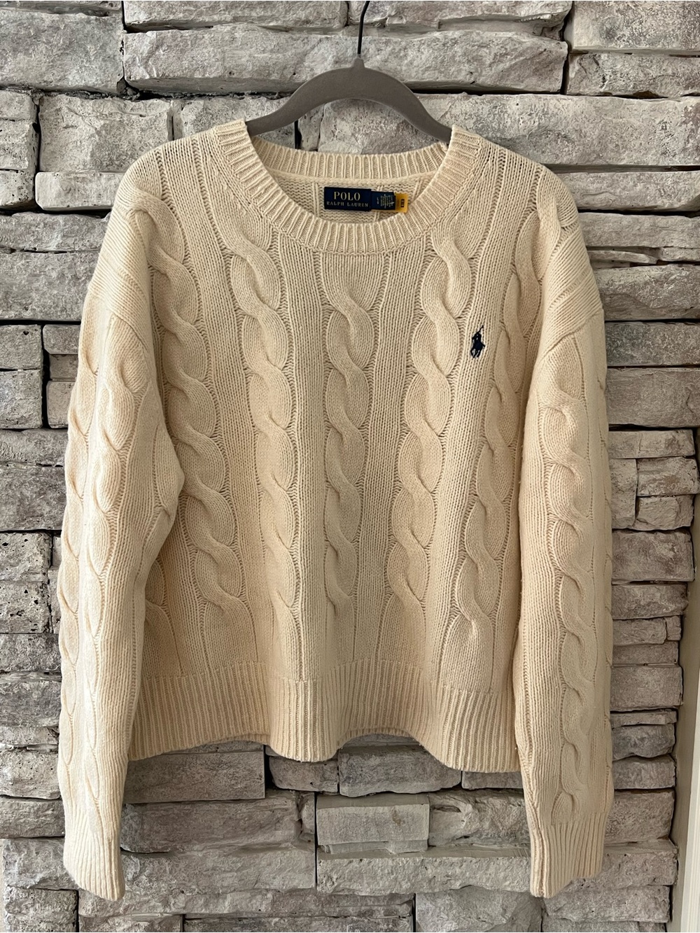 Polo Ralph Lauren Wool Cashmere Ivory Cable Knit Crewneck Sweater